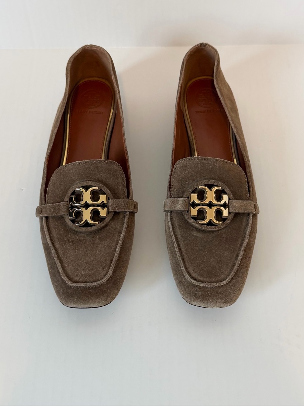 Tory Burch Miller Suede Logo Loafers in River Rock & Gold - Picture 4 of 10